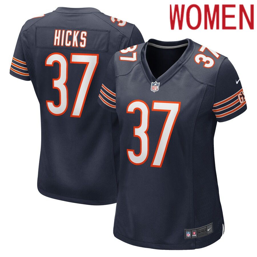 Women Chicago Bears #37 Elijah Hicks Nike Navy Game Player NFL Jersey